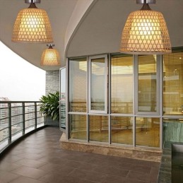 Luminária de teto redonda criativa semi-embutida de bambu para iluminação de vestíbulo
