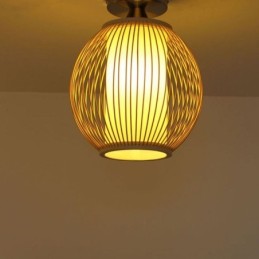 Luminária de teto redonda de bambu criativa semi embutida exclusiva para iluminação de varanda