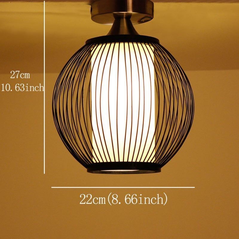 Luminária de teto redonda de bambu criativa semi embutida exclusiva para iluminação de varanda