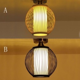 Luminária de teto redonda de bambu criativa semi embutida exclusiva para iluminação de varanda