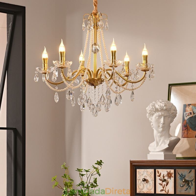 Luminária pendente de cristal americana estilo country, luminária de teto criativa com arte em ferro