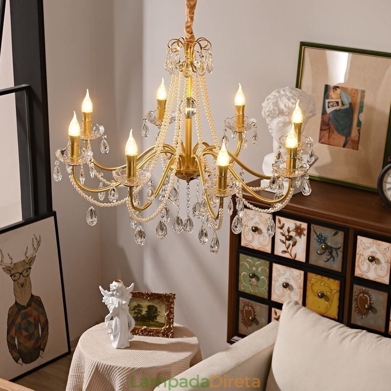 Luminária pendente de cristal americana estilo country, luminária de teto criativa com arte em ferro