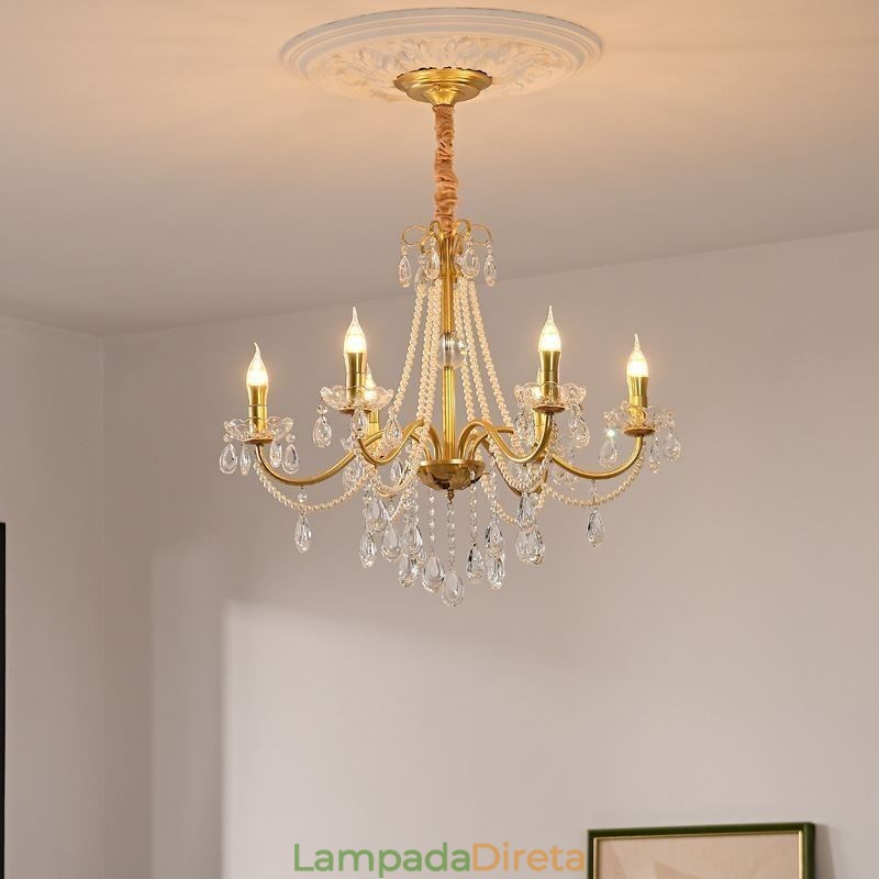 Luminária pendente de cristal americana estilo country, luminária de teto criativa com arte em ferro