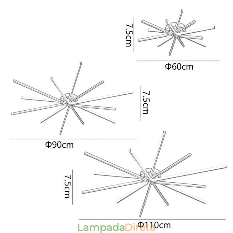 Luminária de teto minimalista moderna com fogos de artifício embutida