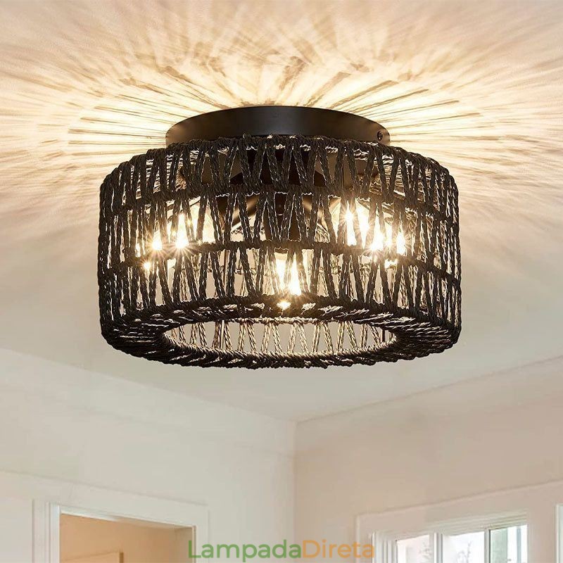 Luminária de teto estilo country embutida americana com gaiola trançada