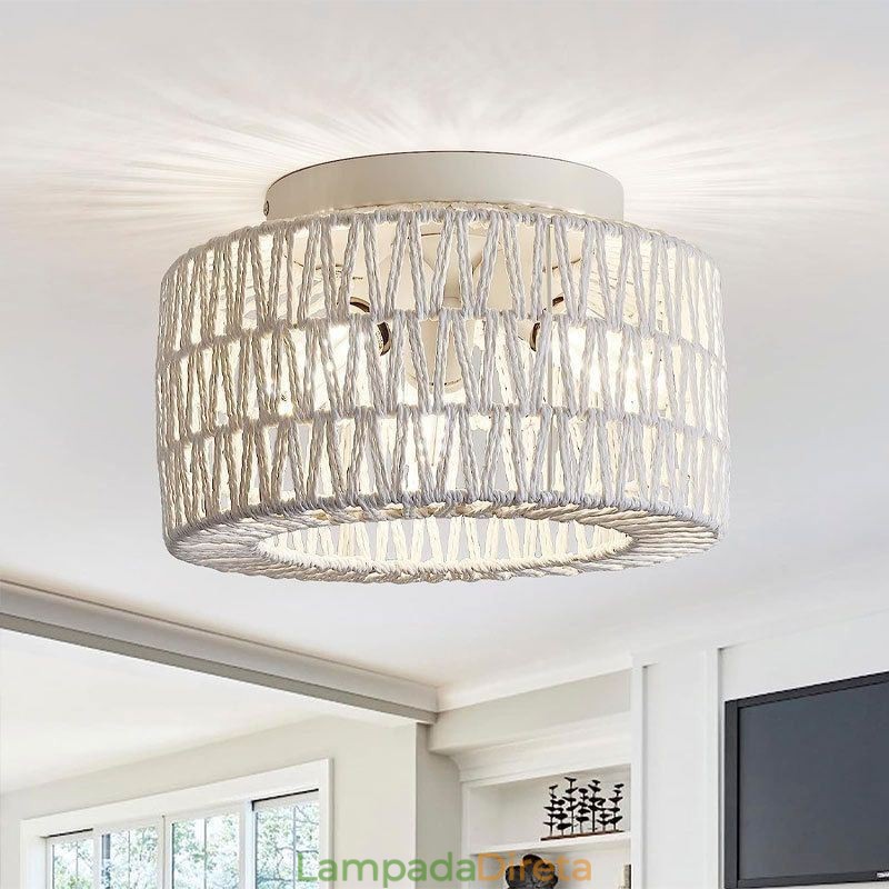 Luminária de teto estilo country embutida americana com gaiola trançada
