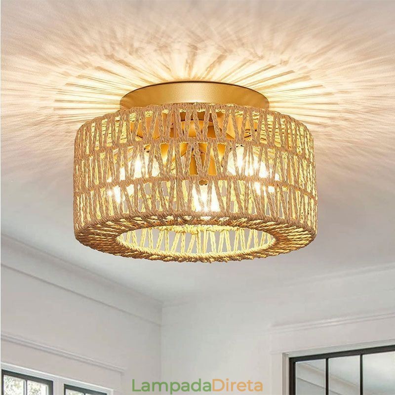 Luminária de teto estilo country embutida americana com gaiola trançada