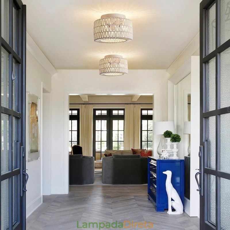 Luminária de teto estilo country embutida americana com gaiola trançada