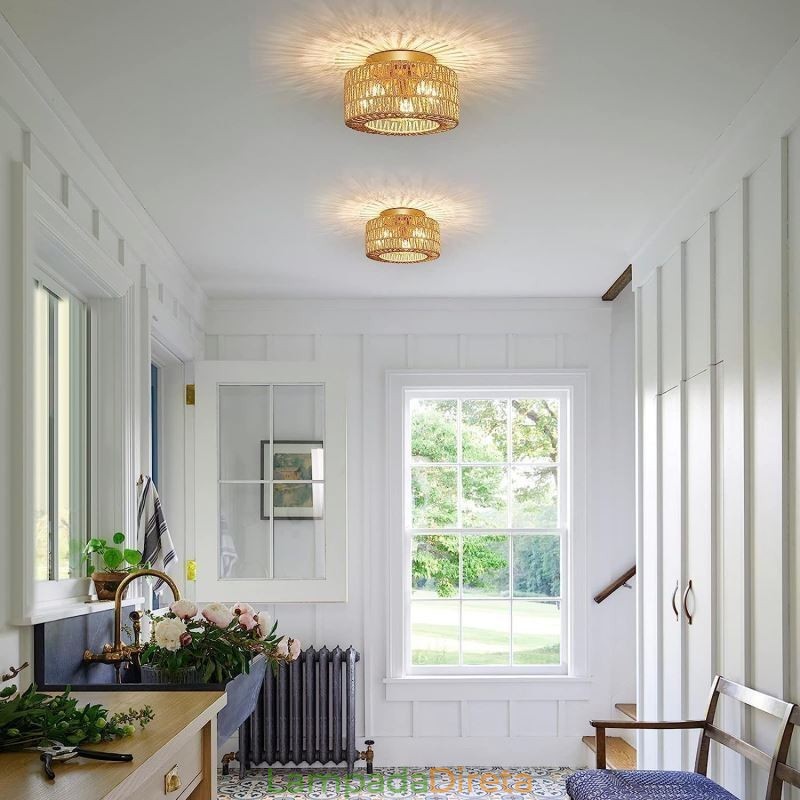 Luminária de teto estilo country embutida americana com gaiola trançada