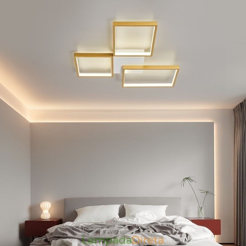 Luminária de teto quadrada minimalista embutida de 3 níveis com controle remoto de 60 W