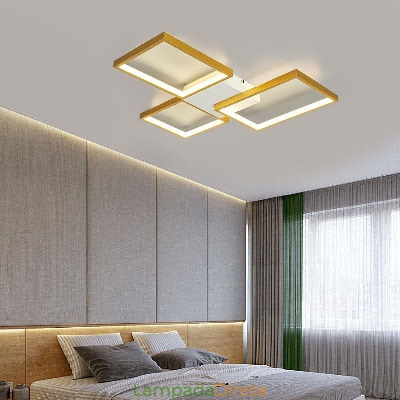 Luminária de teto quadrada minimalista embutida de 3 níveis com controle remoto de 60 W
