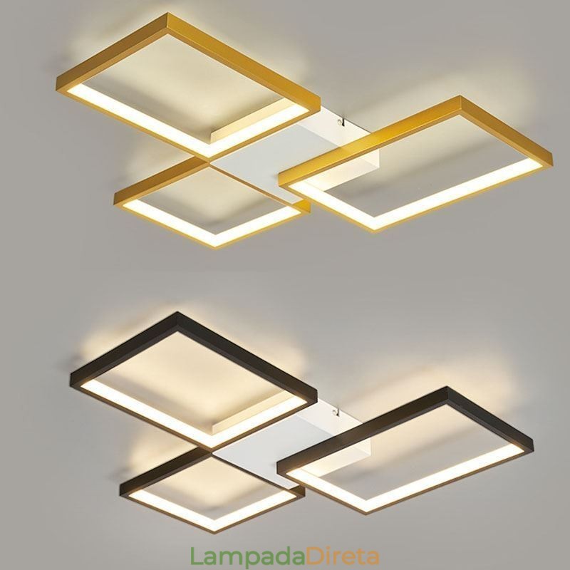 Luminária de teto quadrada minimalista embutida de 3 níveis com controle remoto de 60 W