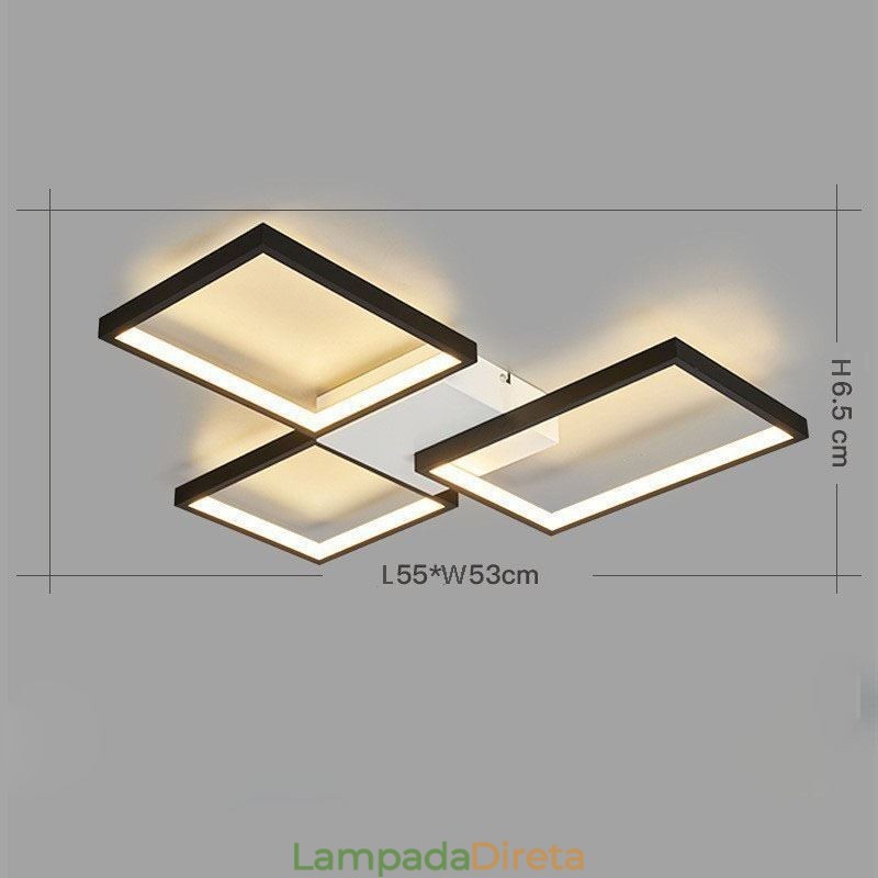 Luminária de teto quadrada minimalista embutida de 3 níveis com controle remoto de 60 W