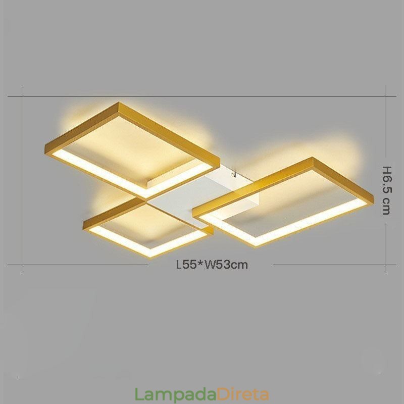 Luminária de teto quadrada minimalista embutida de 3 níveis com controle remoto de 60 W