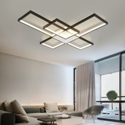 Luminária de teto minimalista embutida com cinco quadrados, ajustável continuamente e com controle remoto de 92 W