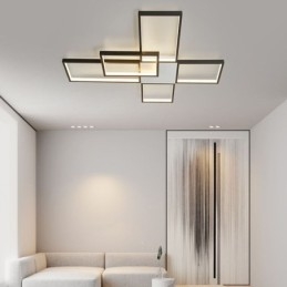 Luminária de teto minimalista embutida com cinco quadrados, ajustável continuamente e com controle remoto de 92 W