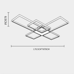 Luminária de teto minimalista embutida com cinco quadrados, ajustável continuamente e com controle remoto de 92 W