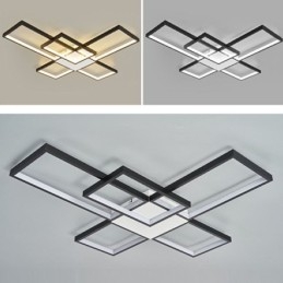 Luminária de teto minimalista embutida com cinco quadrados, ajustável continuamente e com controle remoto de 92 W