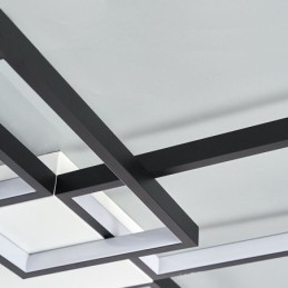 Luminária de teto minimalista embutida com cinco quadrados, ajustável continuamente e com controle remoto de 92 W