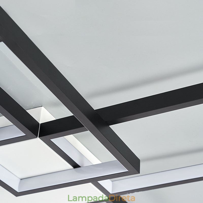 Luminária de teto minimalista embutida com cinco quadrados, ajustável continuamente e com controle remoto de 92 W