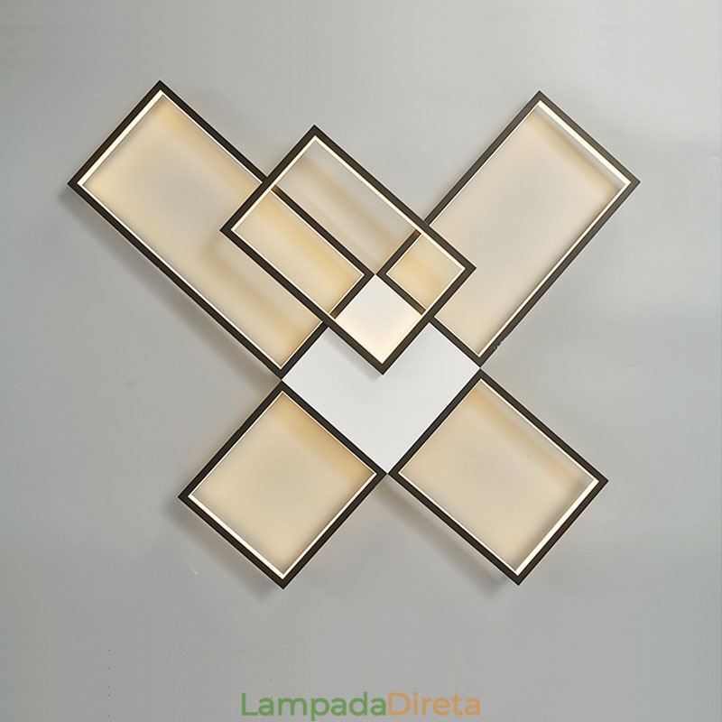 Luminária de teto minimalista embutida com cinco quadrados, ajustável continuamente e com controle remoto de 92 W
