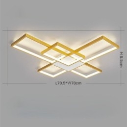 Luminária de teto minimalista embutida com cinco quadrados, ajustável continuamente e com controle remoto de 92 W