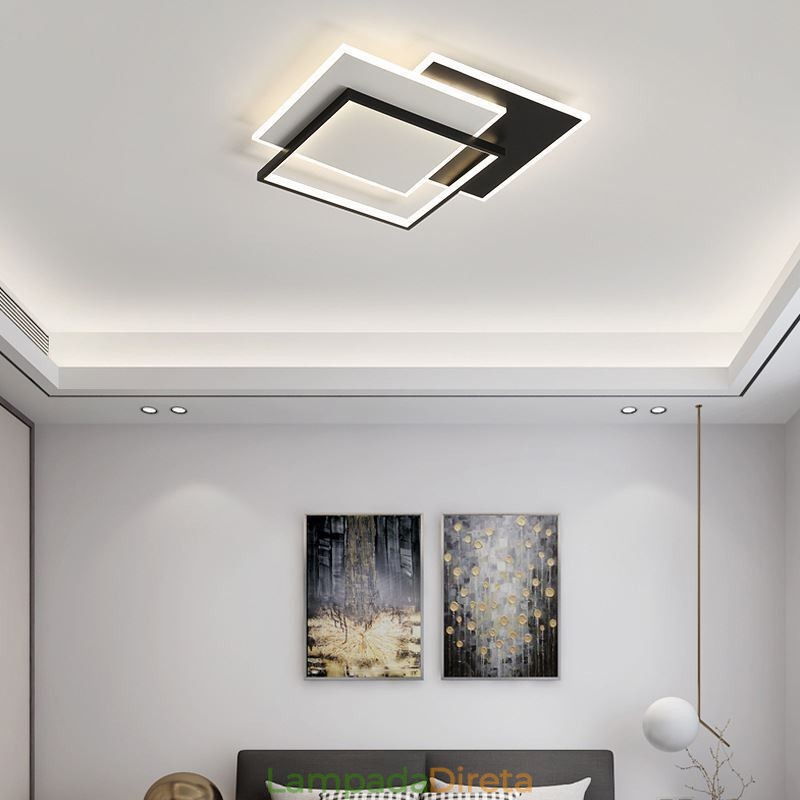 Luminária de teto quadrada acrílica minimalista embutida 40 50 cm