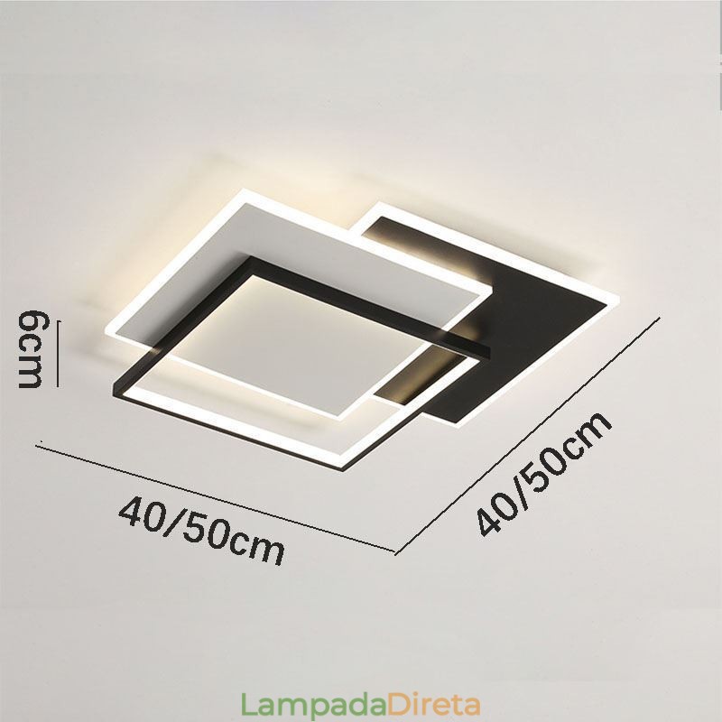 Luminária de teto quadrada acrílica minimalista embutida 40 50 cm