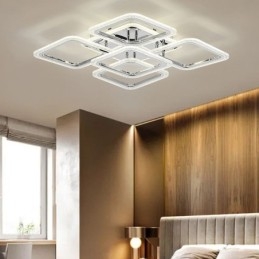 Luminária de teto quadrada em acrílico cromado embutida com 5 luzes