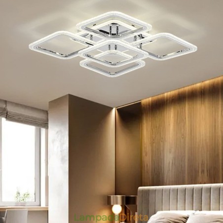 Luminária de teto quadrada em acrílico cromado embutida com 5 luzes Luminária de teto quadrada em acrílico cromado embutida com 5 luzes