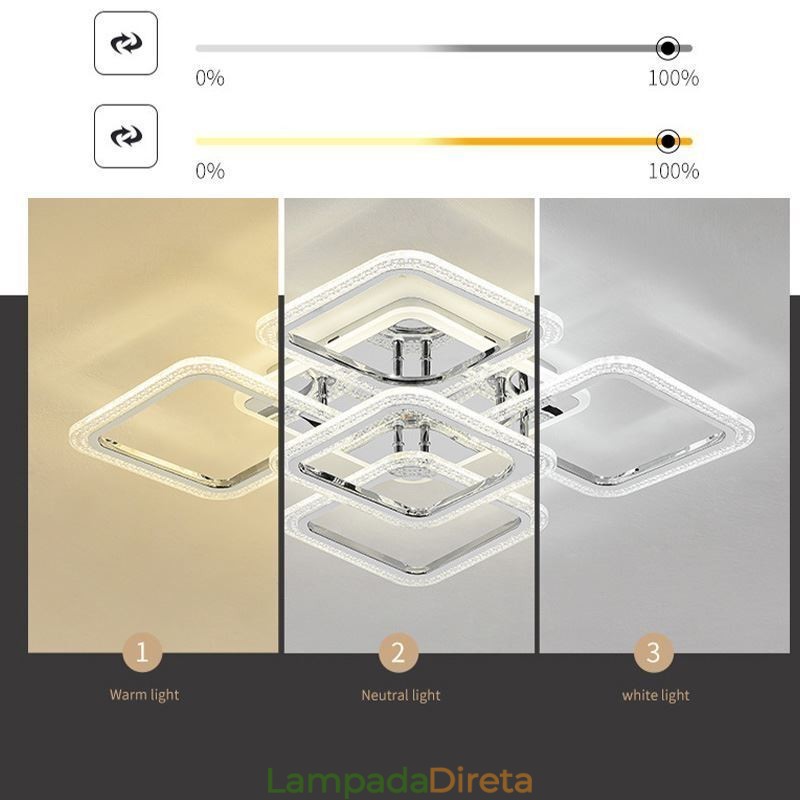 Luminária de teto quadrada em acrílico cromado embutida com 5 luzes
