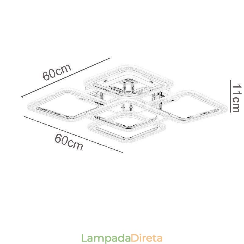 Luminária de teto quadrada em acrílico cromado embutida com 5 luzes