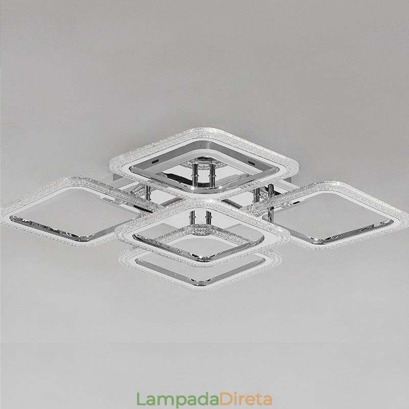 Luminária de teto quadrada em acrílico cromado embutida com 5 luzes