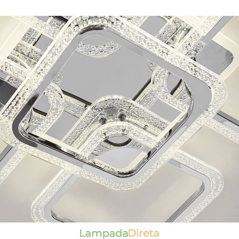 Luminária de teto quadrada em acrílico cromado embutida com 5 luzes