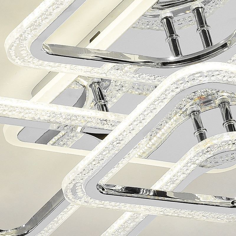 Luminária de teto quadrada acrílica embutida cromada com 8 luzes