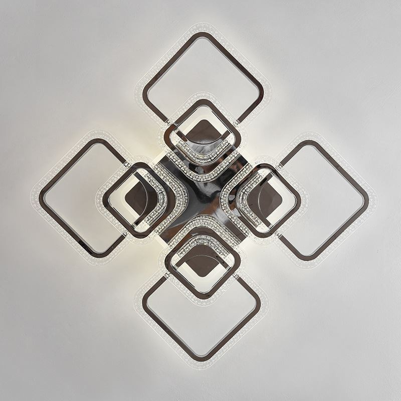 Luminária de teto quadrada acrílica embutida cromada com 8 luzes