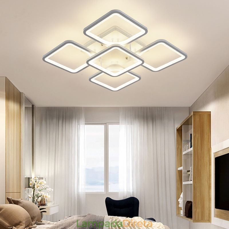 Luminária de teto quadrada acrílica branca embutida 5 luzes 8 luzes