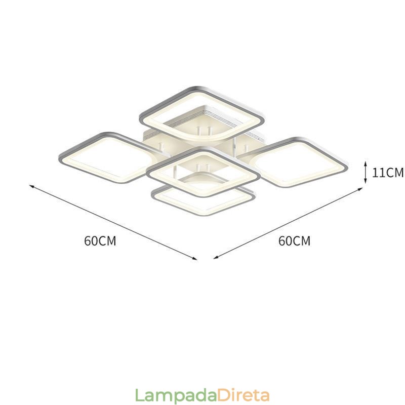 Luminária de teto quadrada acrílica branca embutida 5 luzes 8 luzes
