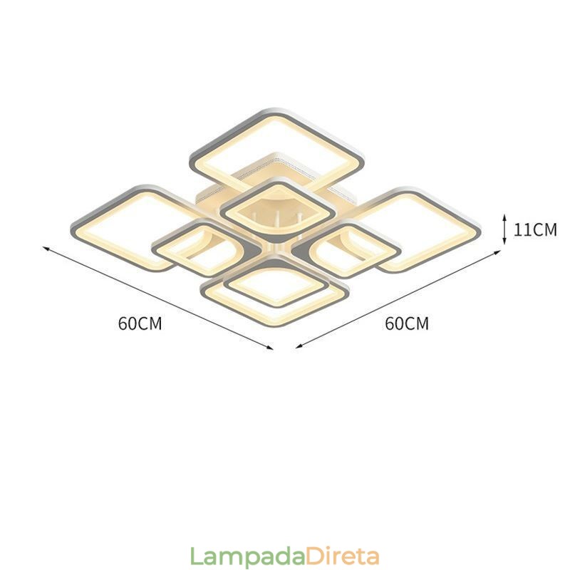 Luminária de teto quadrada acrílica branca embutida 5 luzes 8 luzes