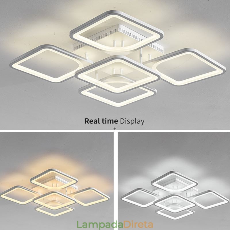 Luminária de teto quadrada acrílica branca embutida 5 luzes 8 luzes