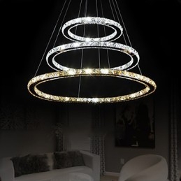 Luminárias pendentes âmbar e cristal K9 transparente Lustre de iluminação com 3 anéis