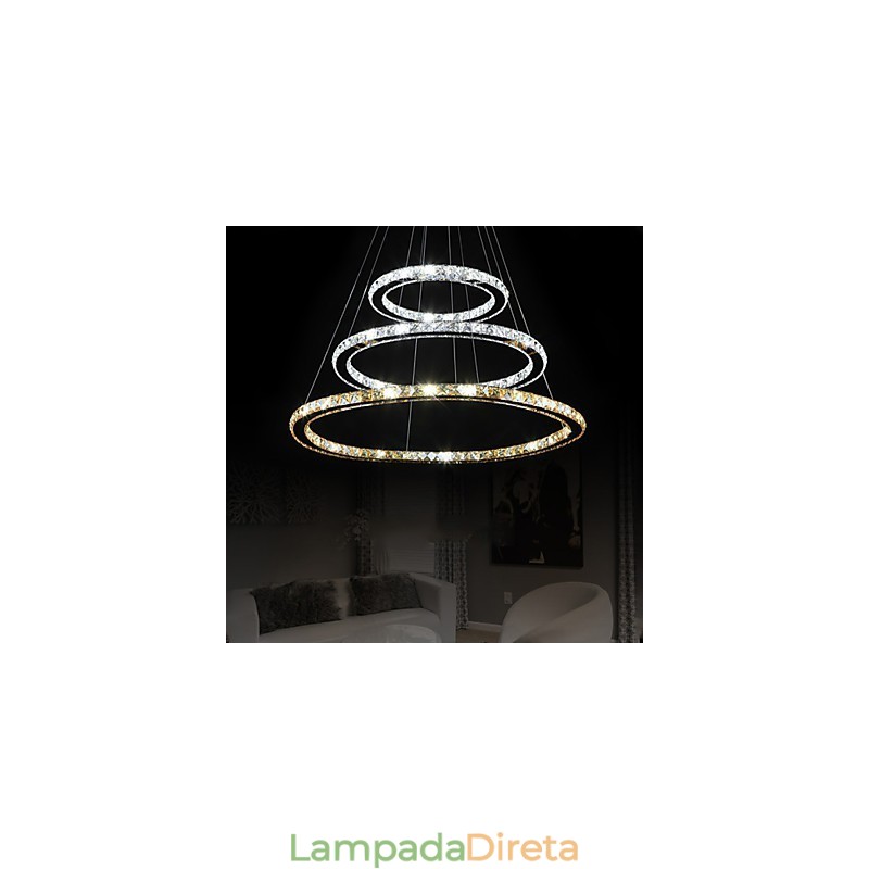 Luminárias pendentes âmbar e cristal K9 transparente Lustre de iluminação com 3 anéis