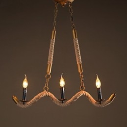 Lustre de cânhamo com vela, pingente vintage, ferro forjado, onda, corda de cânhamo, lustre