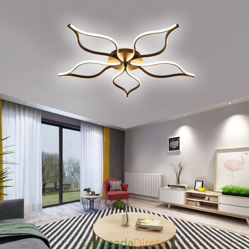 Luminária de teto minimalista com cinco folhas e flor embutida
