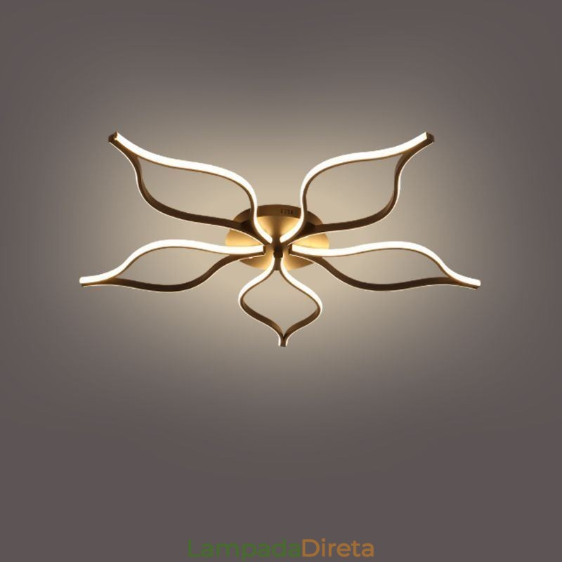 Luminária de teto minimalista com cinco folhas e flor embutida