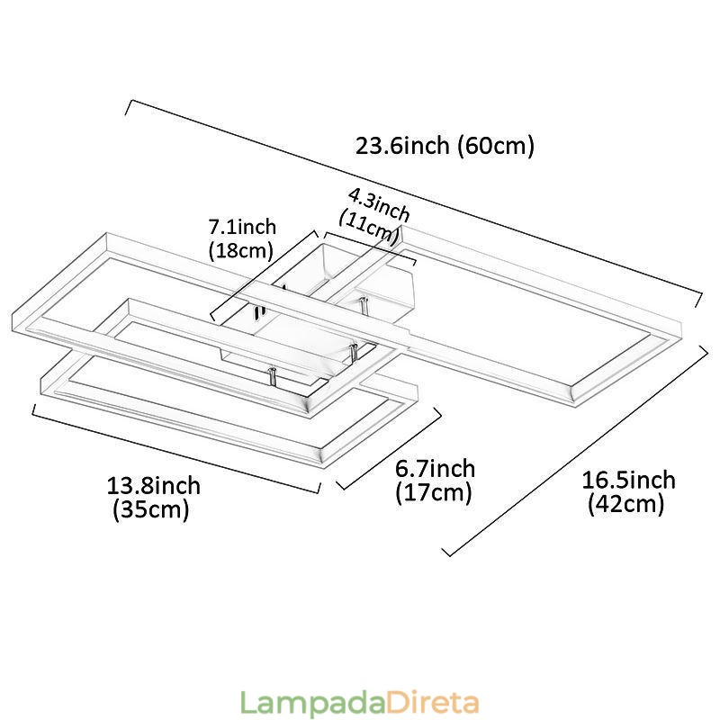 Luminária de teto retangular geométrica acrílica embutida