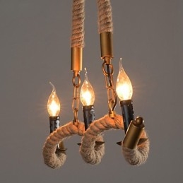 Lustre de cânhamo com vela, pingente vintage, ferro forjado, onda, corda de cânhamo, lustre