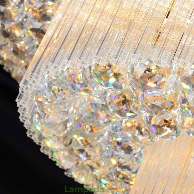 Luminária de teto de cristal redonda embutida com controle remoto 80 cm