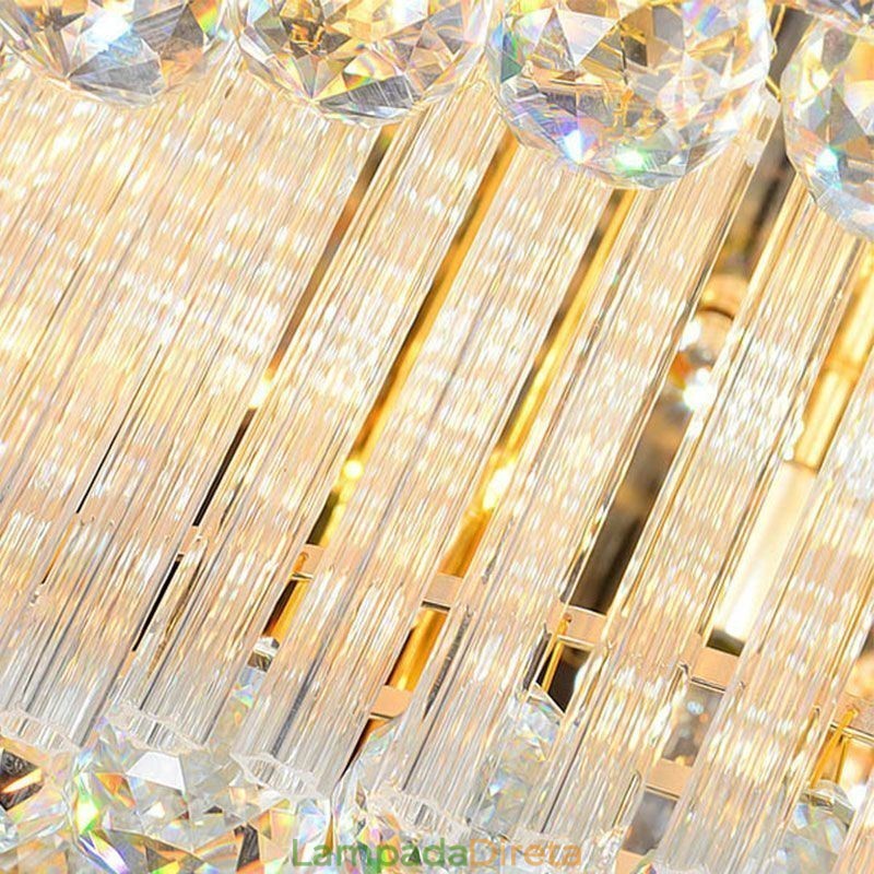 Luminária de teto de cristal redonda embutida com controle remoto 80 cm