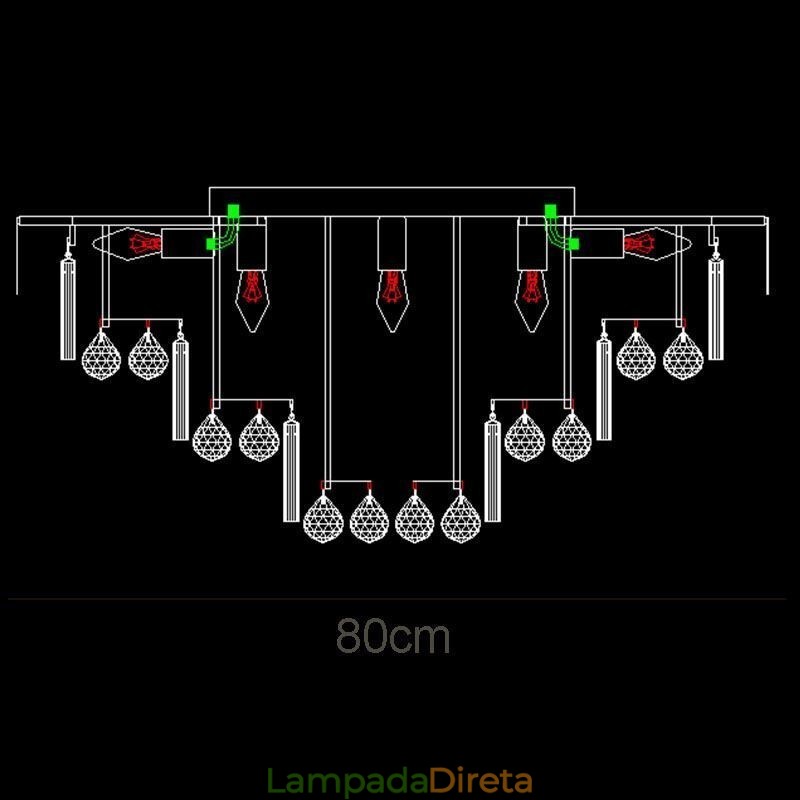 Luminária de teto de cristal redonda embutida com controle remoto 80 cm